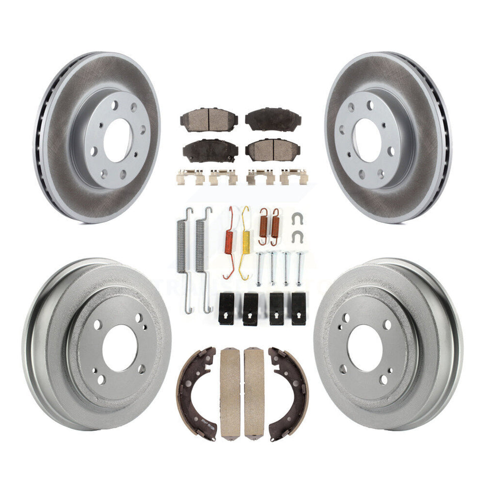Front Rear Coated Disc Brake Rotors Ceramic Pads And Drum Kit (7Pc) For Honda Civic KGT-101817
