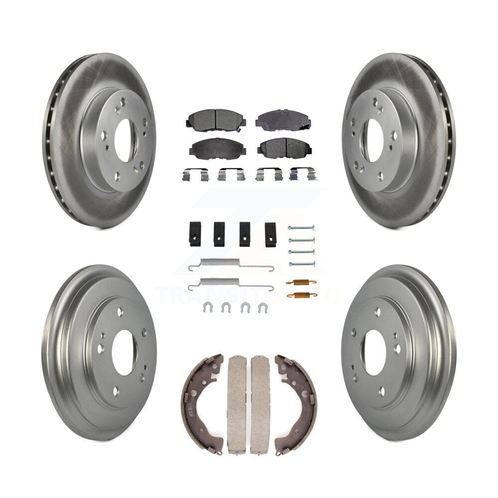 Front Rear Coated Disc Brake Rotors Ceramic Pads And Drum Kit (7Pc) For Honda Civic KGT-101828
