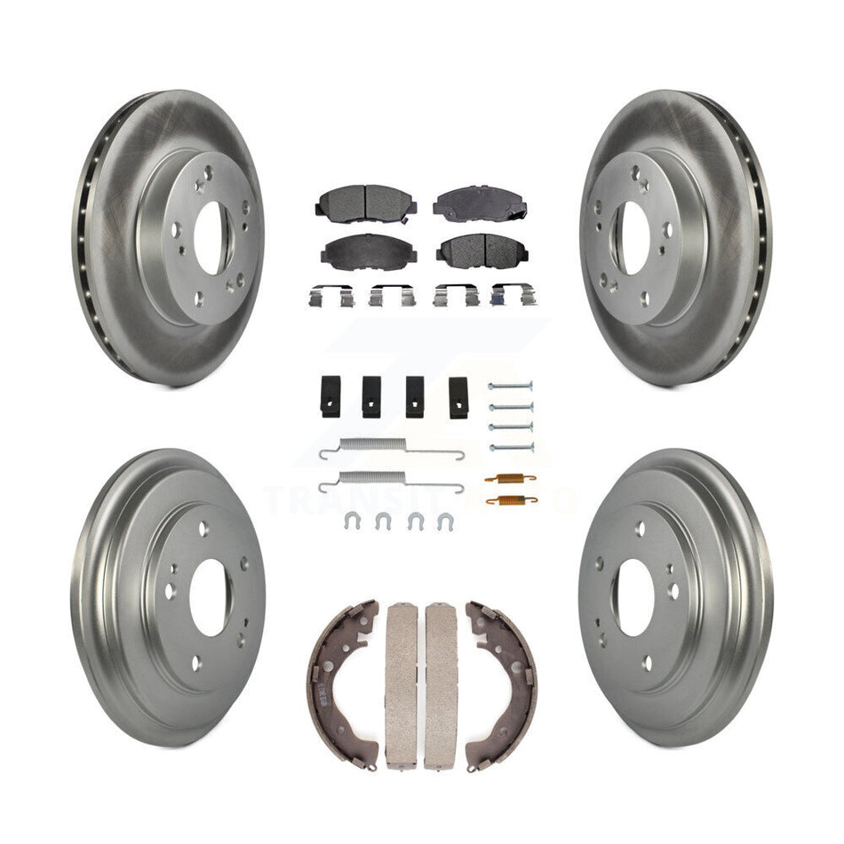 Front Rear Coated Disc Brake Rotors Ceramic Pads And Drum Kit (7Pc) For Honda Civic KGT-101828