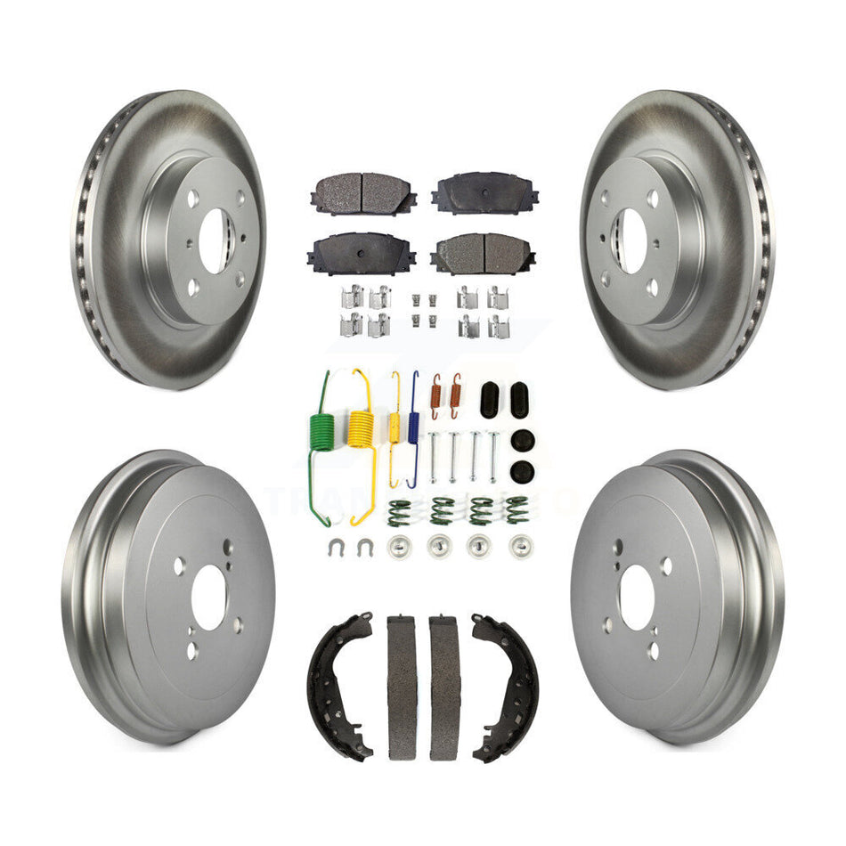 Front Rear Coated Disc Brake Rotors Ceramic Pads And Drum Kit (7Pc) For Toyota Yaris KGT-101834