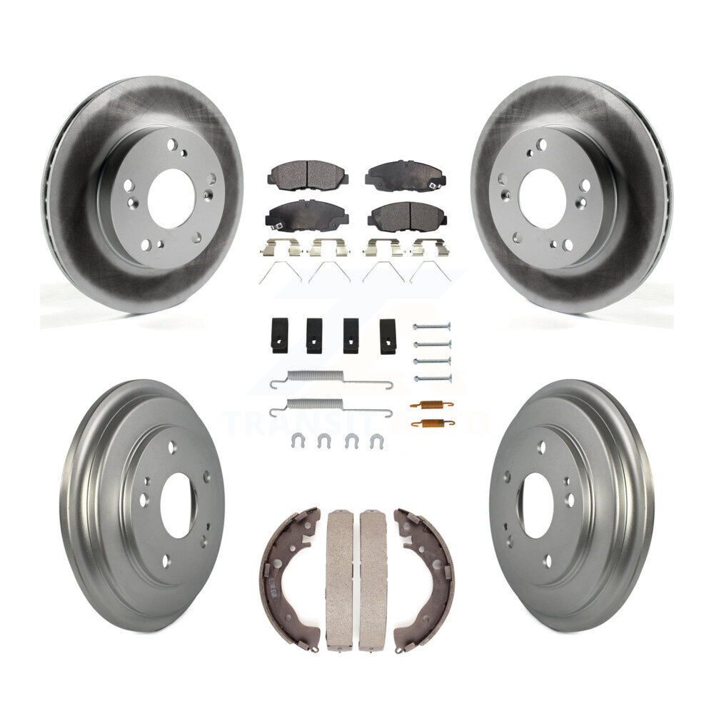 Front Rear Coated Disc Brake Rotors Ceramic Pads And Drum Kit (7Pc) For Honda Civic KGT-101839