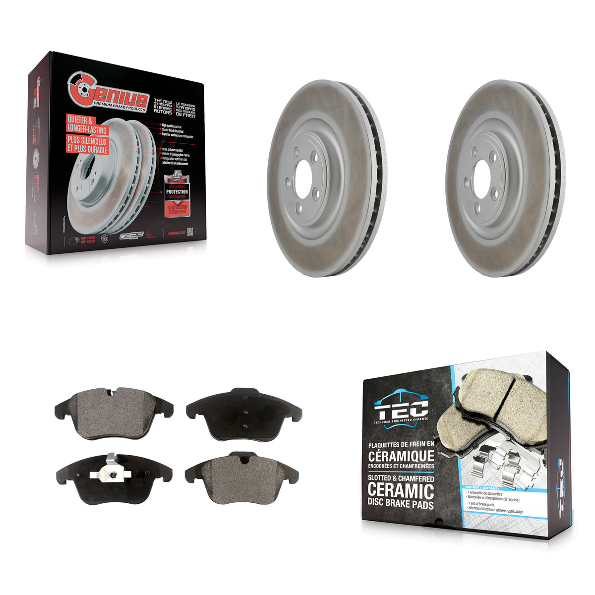 Front Coat Brake Rotor Ceramic Pad Kit For 2010 Jaguar XF With 354mm Diameter KGT-101843