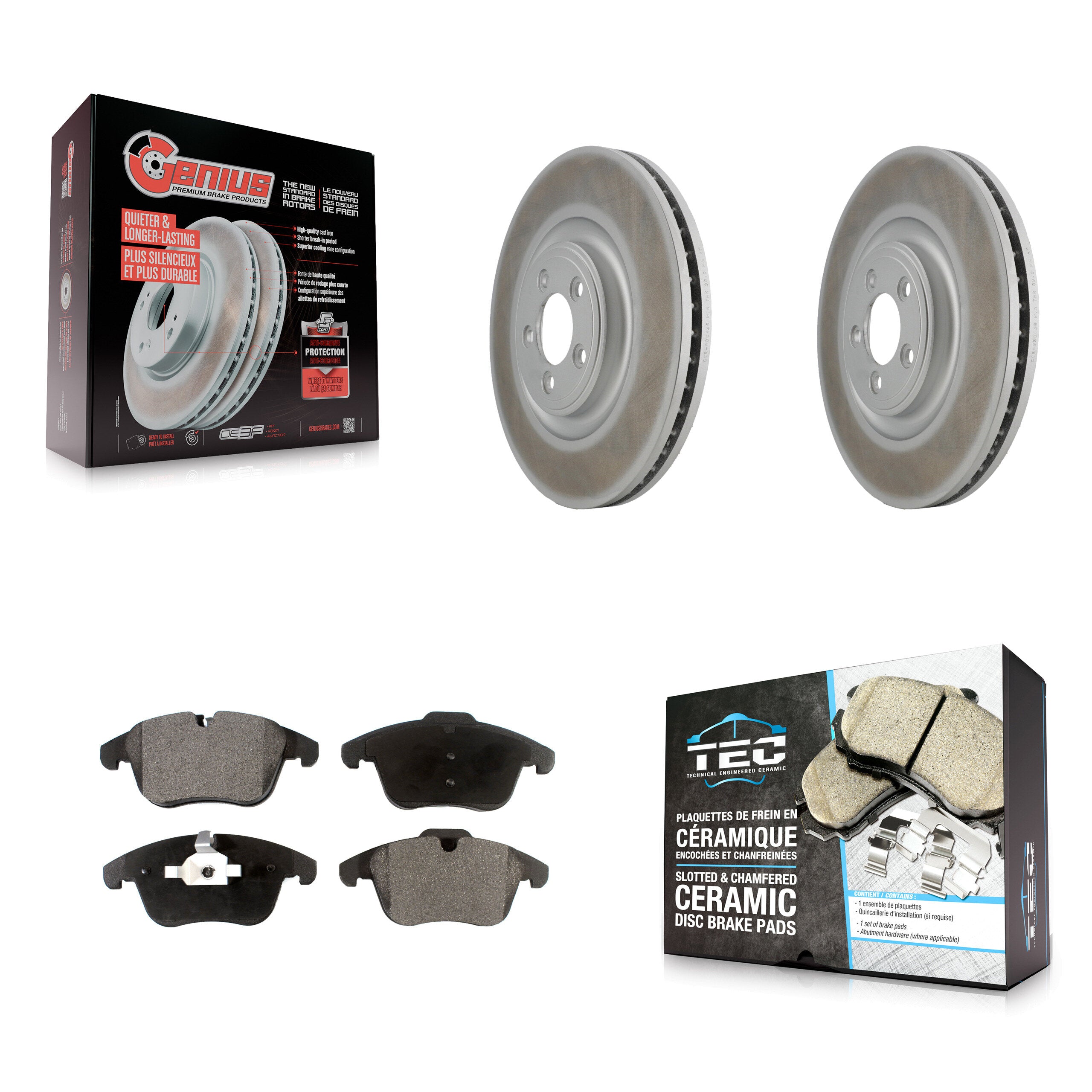 Front Coat Brake Rotor Ceramic Pad Kit For 2010 Jaguar XF With 354mm Diameter KGT-101843