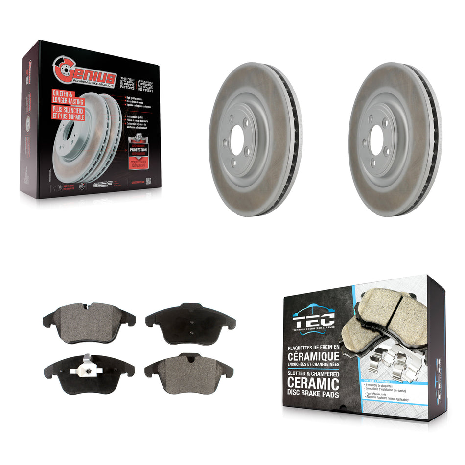 Front Coat Brake Rotor Ceramic Pad Kit For 2010 Jaguar XF With 354mm Diameter KGT-101843