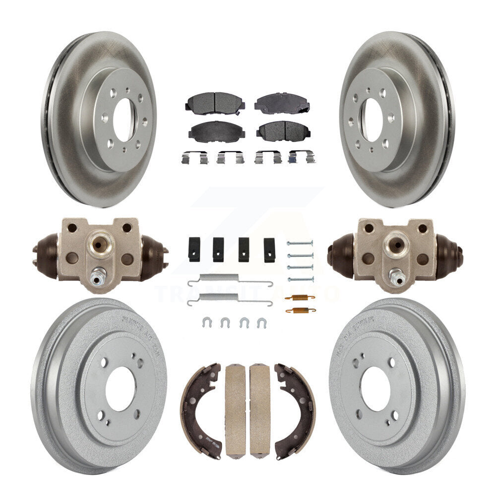 Front Rear Coated Disc Brake Rotors Ceramic Pads And Drum Kit (9Pc) For Honda Civic KGT-101853