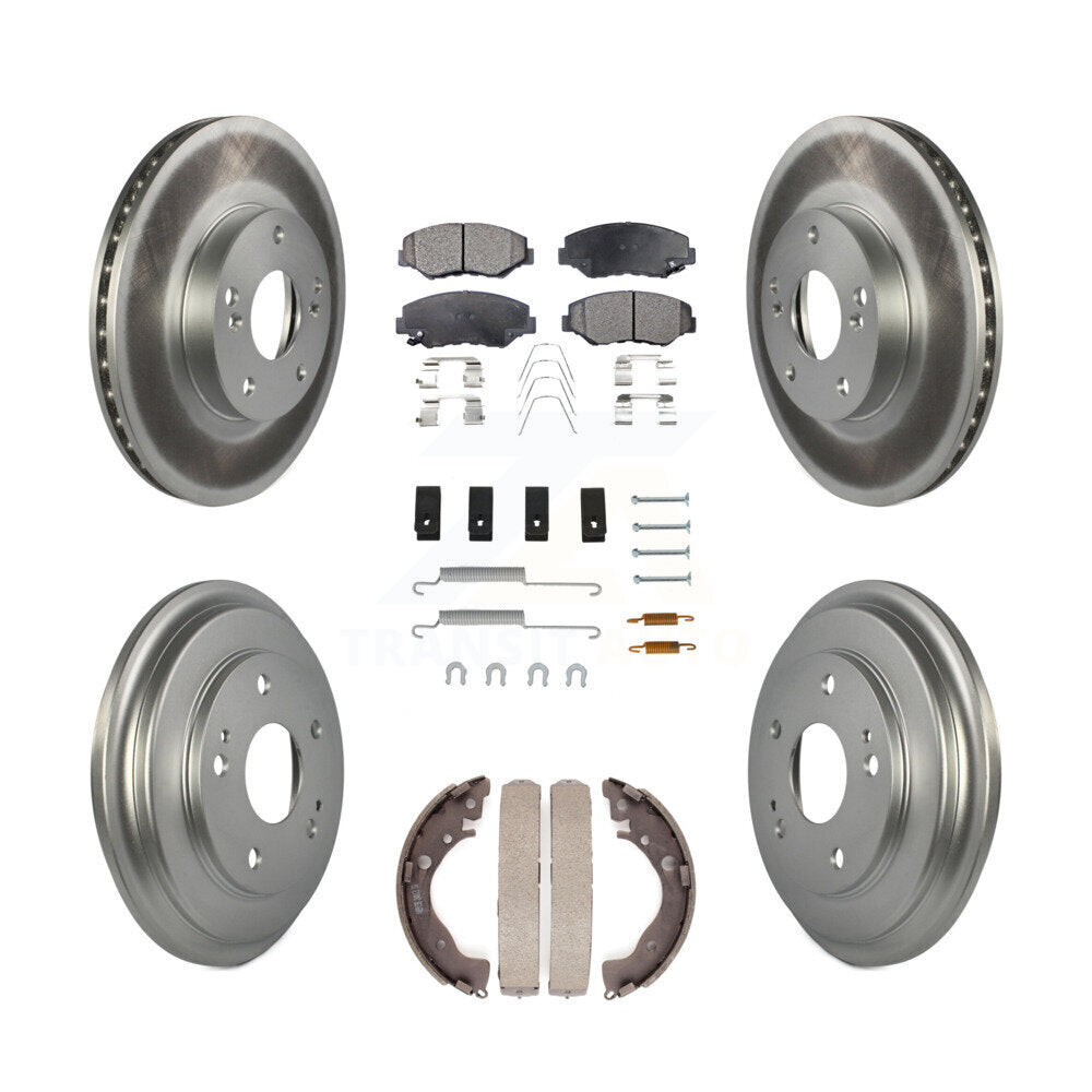 Front Rear Coated Disc Brake Rotors Ceramic Pads And Drum Kit (7Pc) For Honda Civic KGT-101917