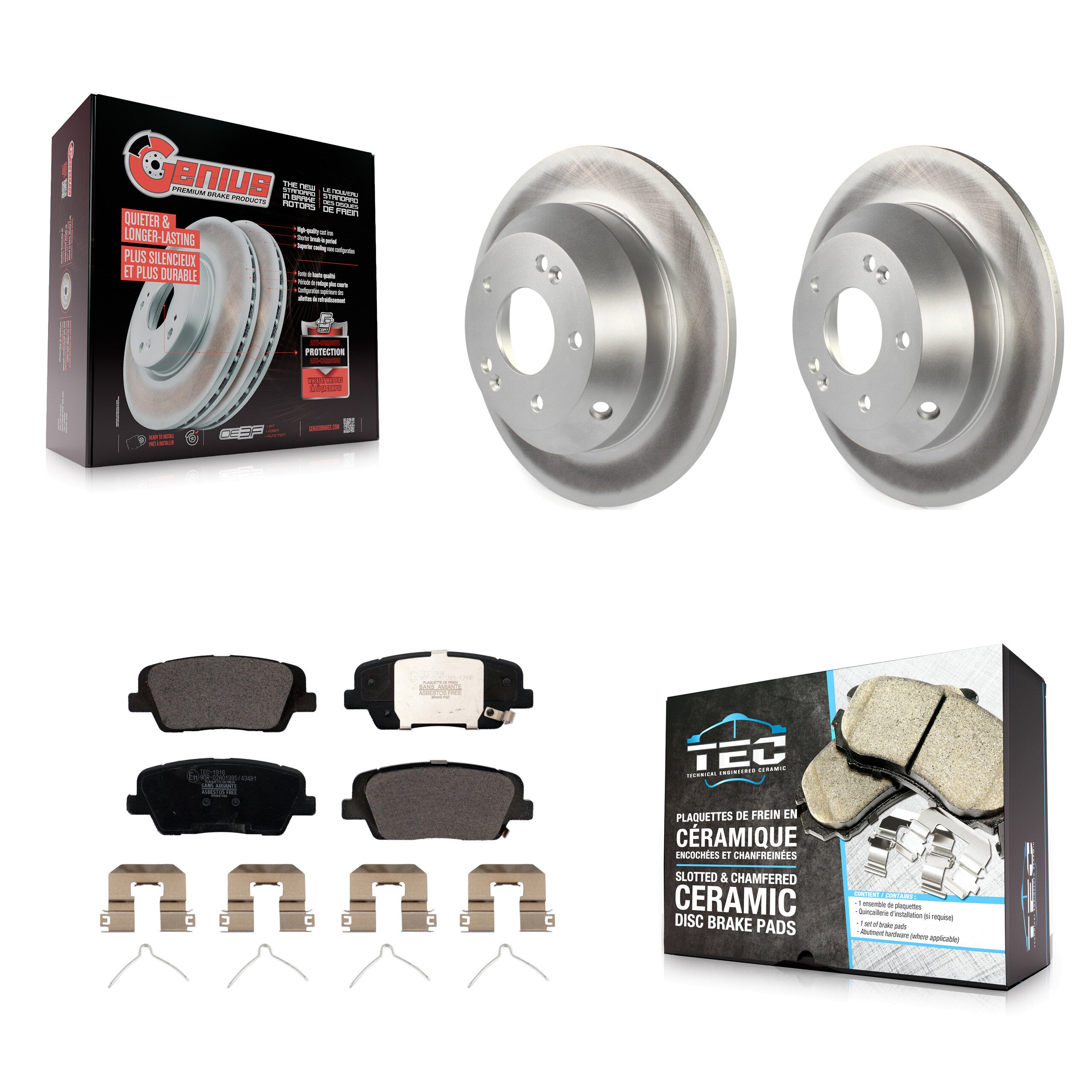 Rear Coated Disc Brake Rotors & Ceramic Pad Kit For Kia Sorento Hyundai Santa Fe Sport XL KGT-101936