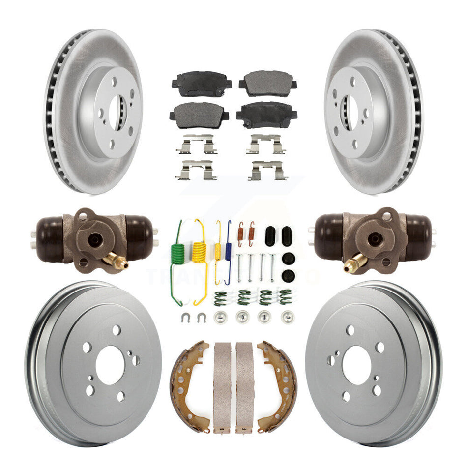 Front Rear Coated Disc Brake Rotors Ceramic Pads And Drum Kit (9Pc) For 2008 Toyota Prius KGT-101955