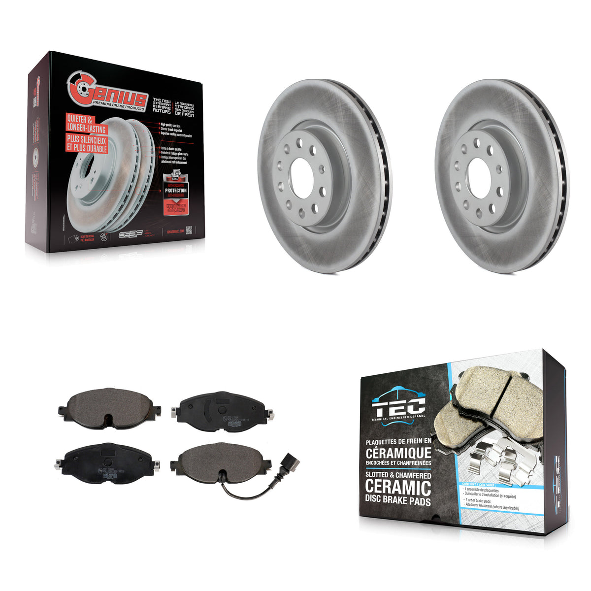 Front Coat Brake Rotor Ceramic Pad Kit For Volkswagen Golf Taos SportWagen Audi GTI A3 TT KGT-102014
