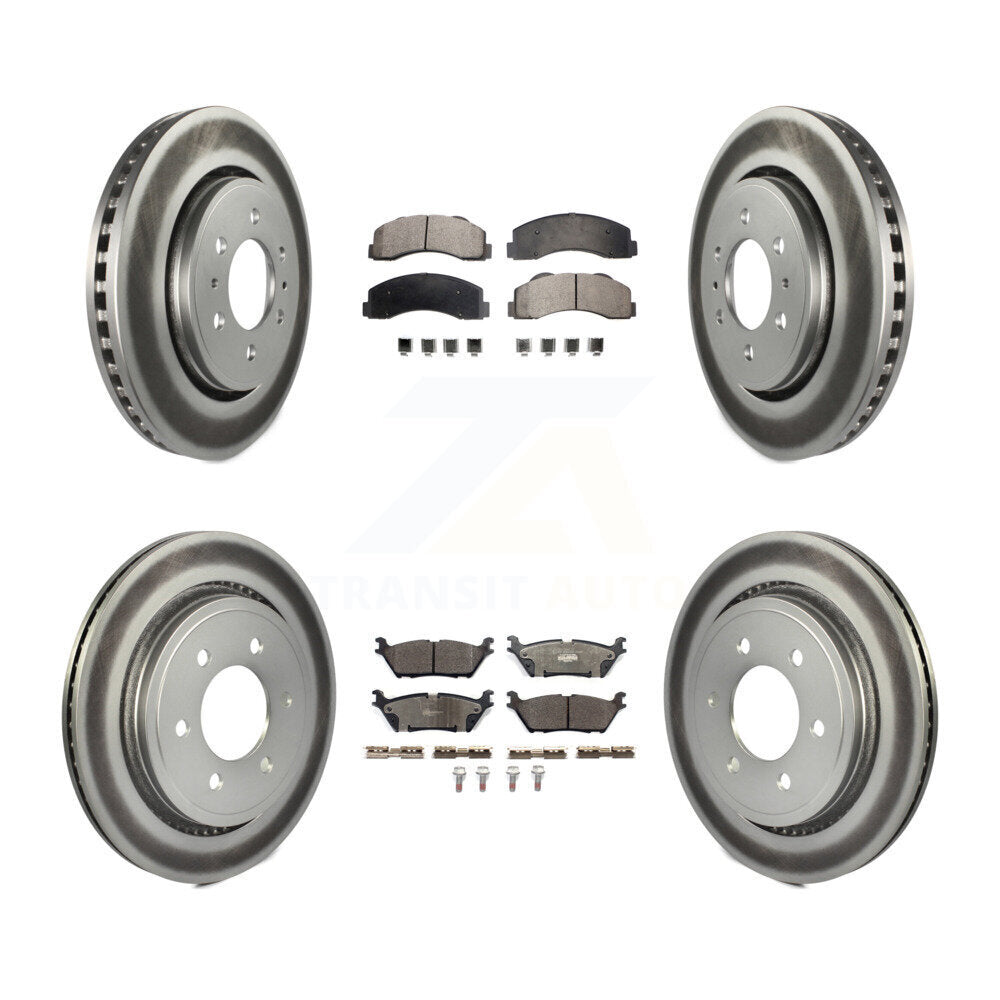 Front Rear Coated Brake Rotors Ceramic Pad Kit For Ford F-150 With Electric Parking KGT-102037