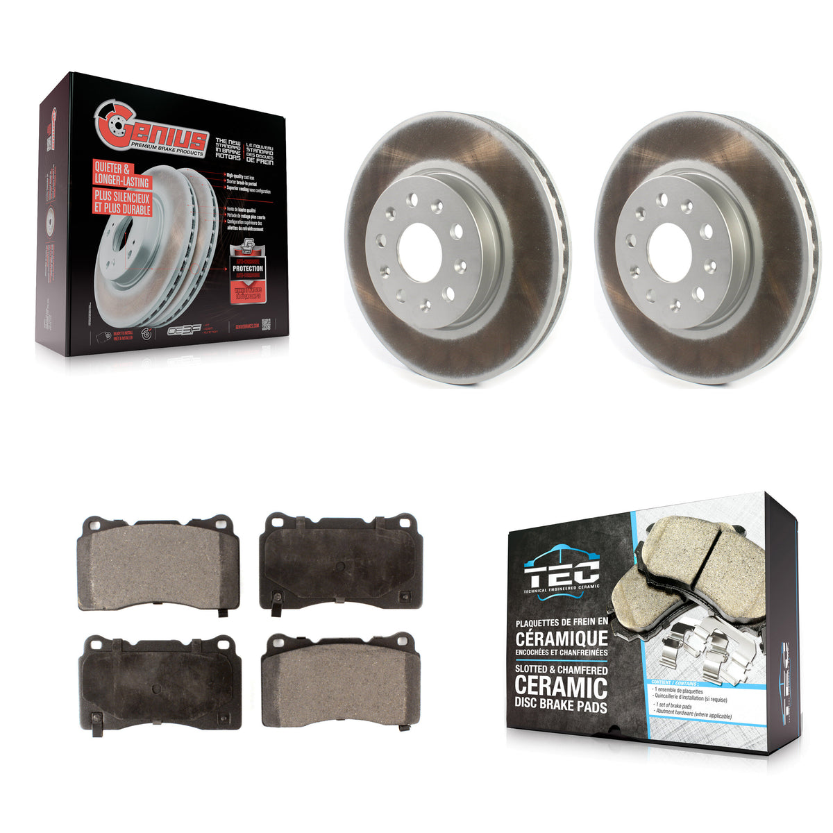 Front Coated Disc Brake Rotors And Ceramic Pads Kit For Chevrolet Camaro Cadillac CTS CT6 KGT-102051