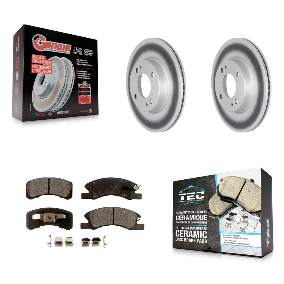 Front Coated Disc Brake Rotors And Ceramic Pads Kit For 2017-2024 Mitsubishi Mirage G4 KGT-102088