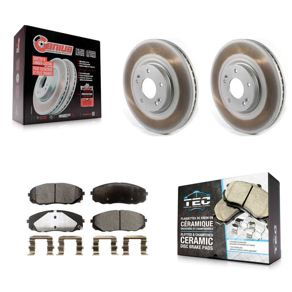 Front Coated Disc Brake Rotors And Ceramic Pads Kit For 2015-2021 Kia Sedona KGT-102089