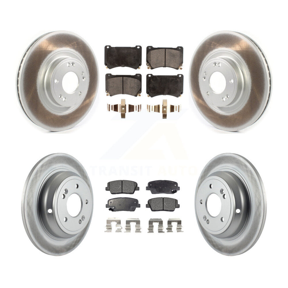 Front Rear Coated Disc Brake Rotors And Ceramic Pads Kit For Hyundai Genesis 4.6L KGT-102149