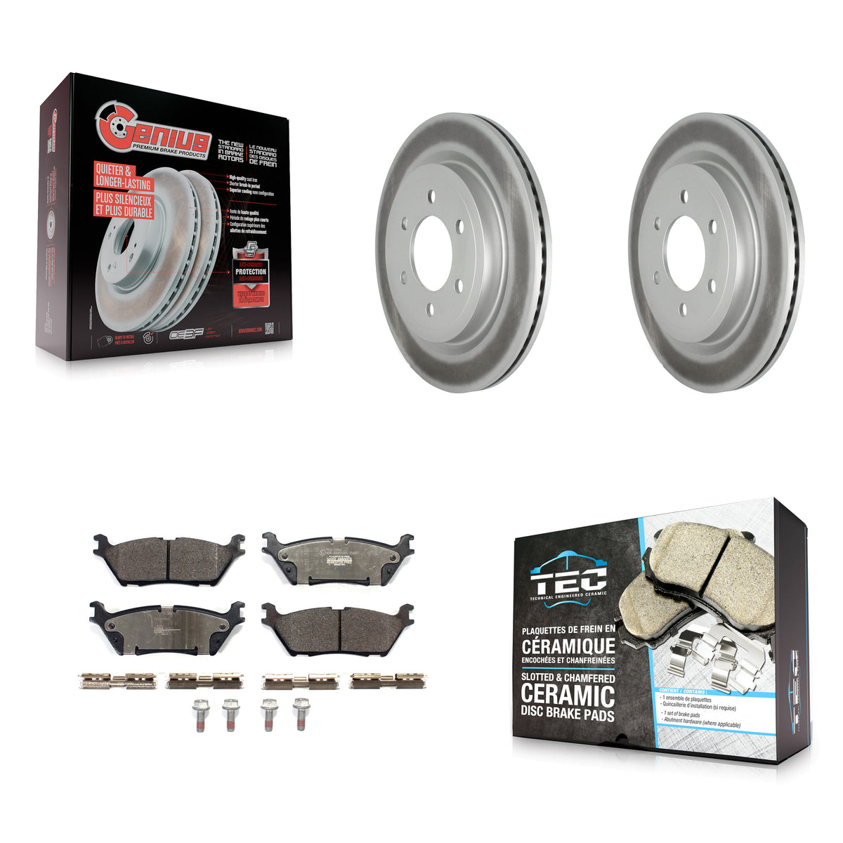 Rear Coated Disc Brake Rotors Ceramic Pad Kit For Ford F-150 Expedition Lincoln Navigator KGT-102198