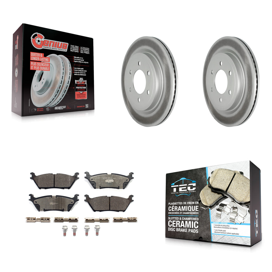Rear Coated Disc Brake Rotors Ceramic Pad Kit For Ford F-150 Expedition Lincoln Navigator KGT-102198