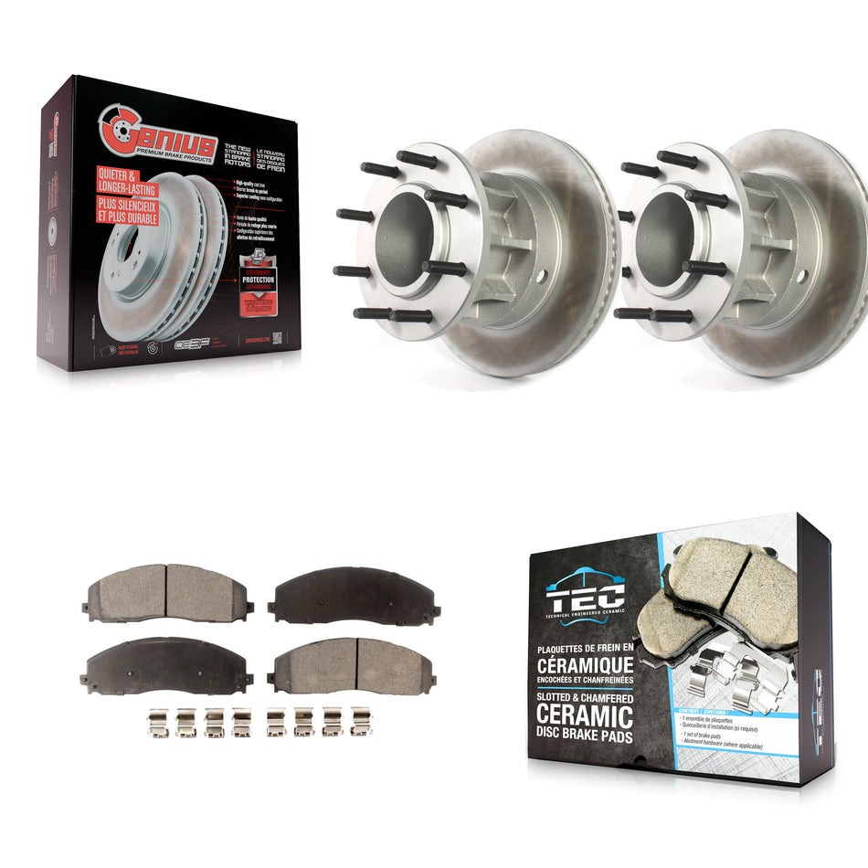 Front Coated Disc Brake Rotor Hub And Ceramic Pad Kit For Ford F-350 Super Duty F-250 RWD KGT-102226