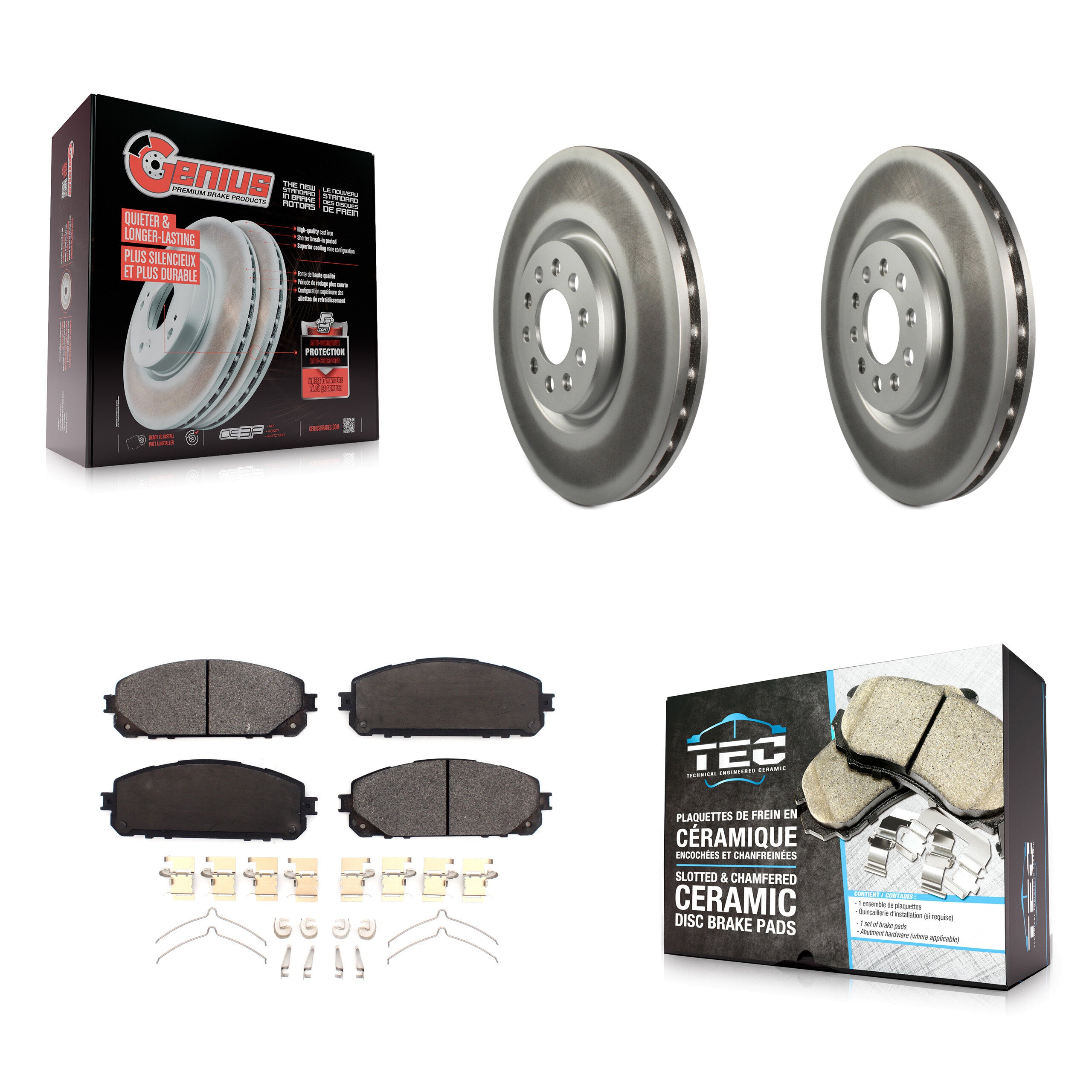 Front Coated Brake Rotor Ceramic Pad Kit For 14-23 Jeep Cherokee With Dual Piston Caliper KGT-102227