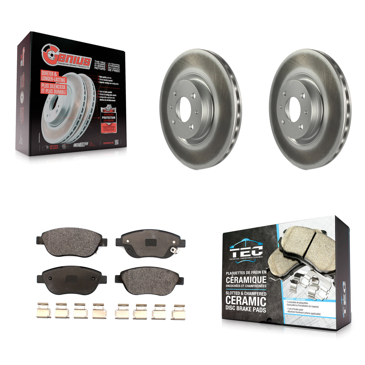 Front Coated Brake Rotors Ceramic Pad Kit For 12-17 Fiat 500 Turbocharged with GAS engine KGT-102252