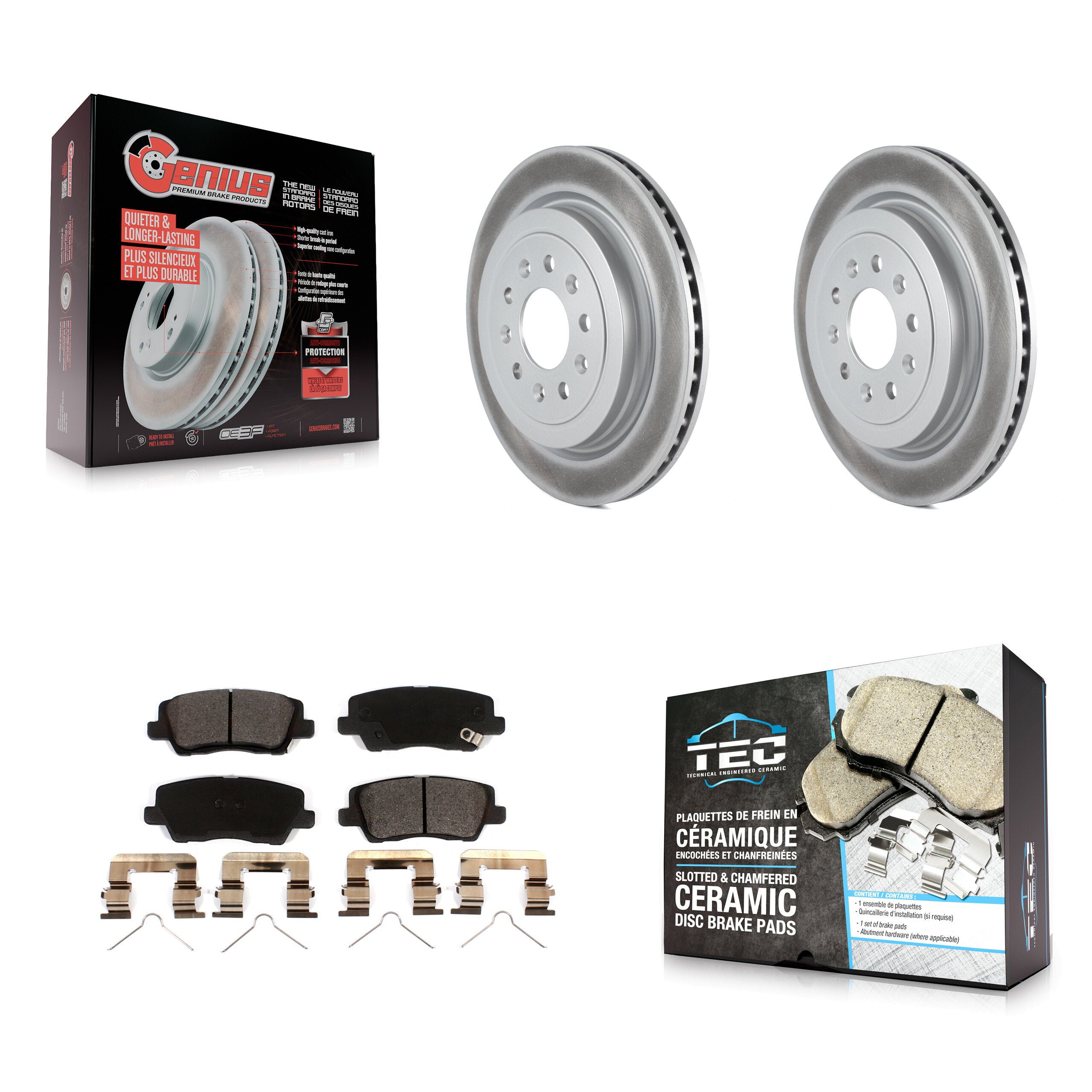 Rear Coated Disc Brake Rotors And Ceramic Pads Kit For Cadillac ATS KGT-102284
