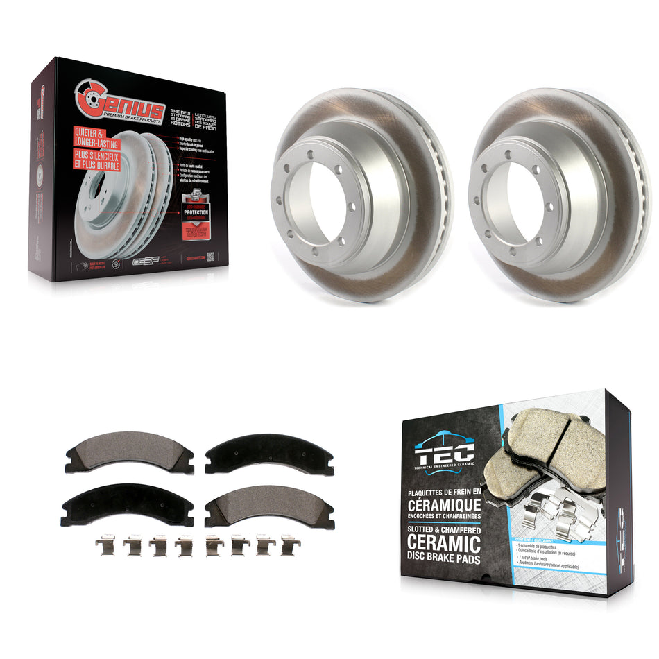 Rear Coated Disc Brake Rotors And Ceramic Pads Kit For Ford E-450 Super Duty KGT-102371