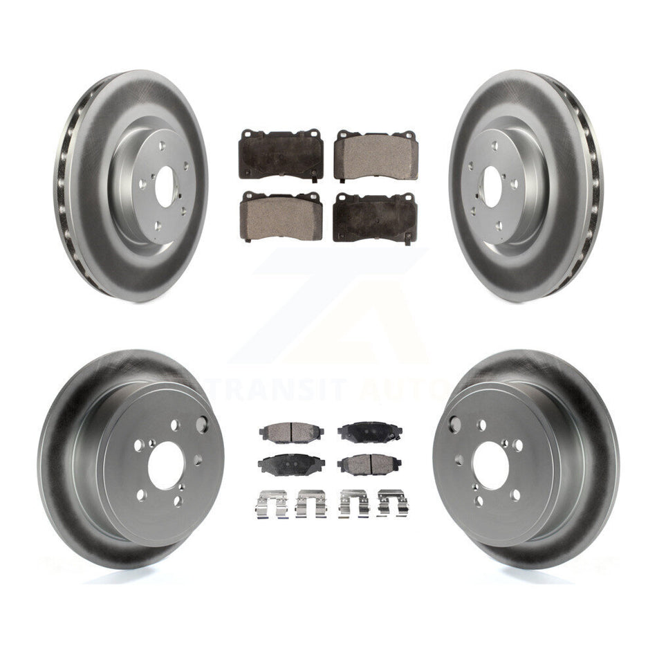 Front Rear Coated Brake Rotor Ceramic Pad Kit For 2014 Subaru WRX With 15" Factory Wheels KGT-102379