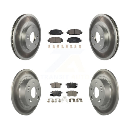 Front Rear Coated Disc Brake Rotor & Ceramic Pad Kit For 2016 Honda Accord LX-S with 2.4L KGT-102412