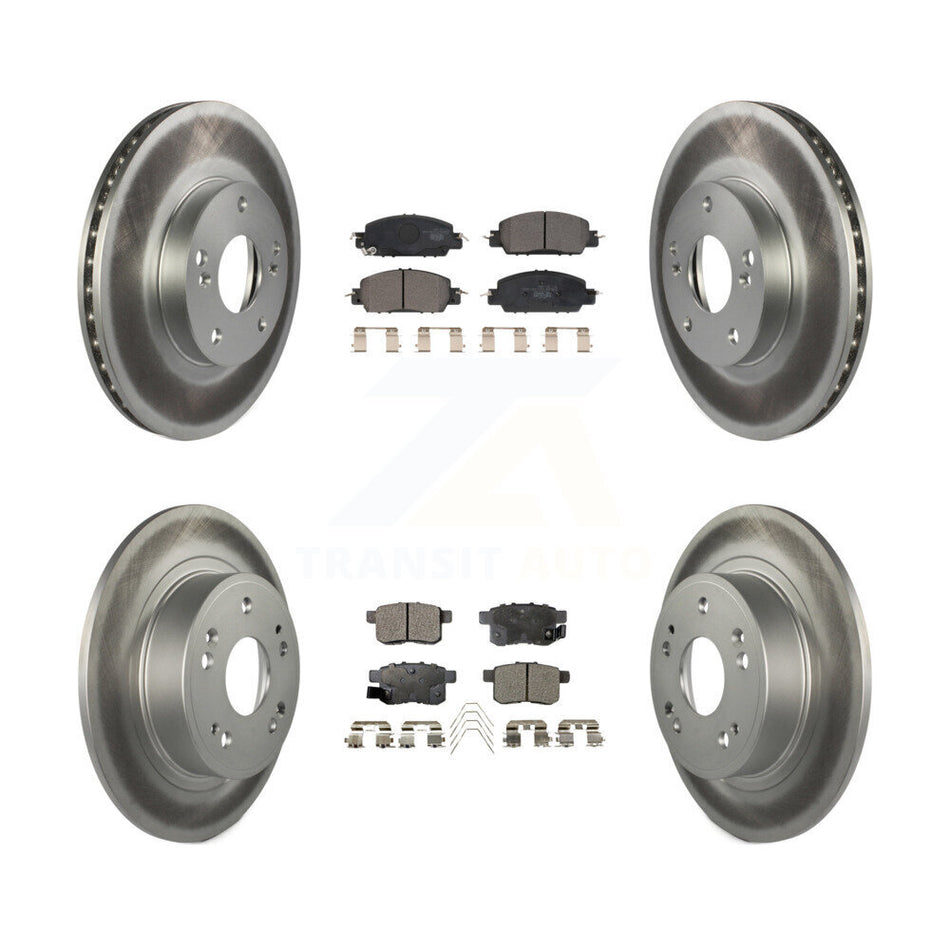Front Rear Coated Disc Brake Rotor & Ceramic Pad Kit For 2016 Honda Accord LX-S with 2.4L KGT-102412