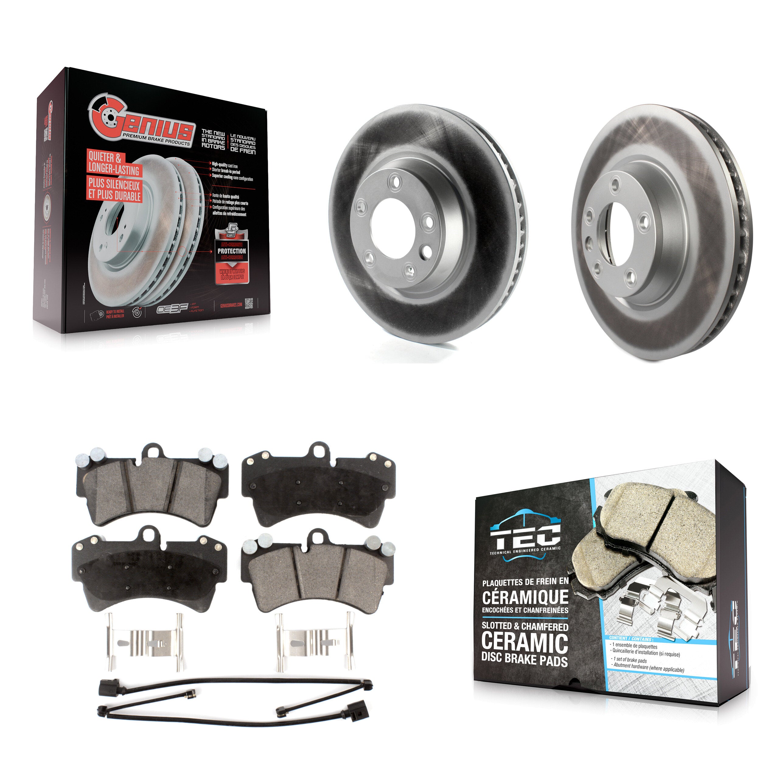 Front Coated Brake Rotor & Ceramic Pad Kit For Audi Q7 Porsche Cayenne Volkswagen Touareg KGT-102437