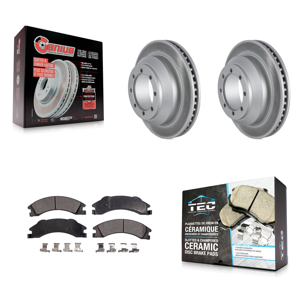 Rear Coated Disc Brake Rotors And Ceramic Pads Kit For Ford E-350 Super Duty Econoline KGT-102481