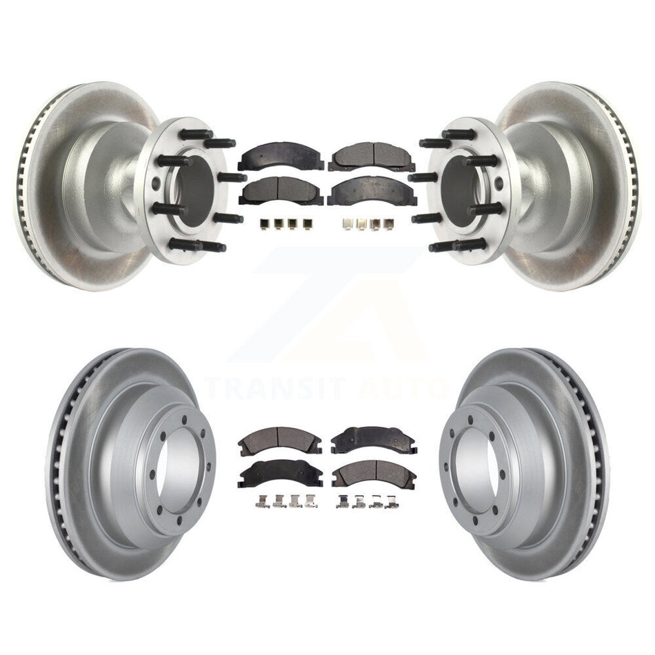Front Rear Coated Disc Brake Rotors & Ceramic Pad Kit For Ford E-350 Super Duty Econoline KGT-102491