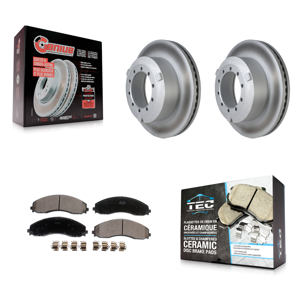 Rear Coated Disc Brake Rotors And Ceramic Pads Kit For Ford F-450 Super Duty F-550 F-600 KGT-102862