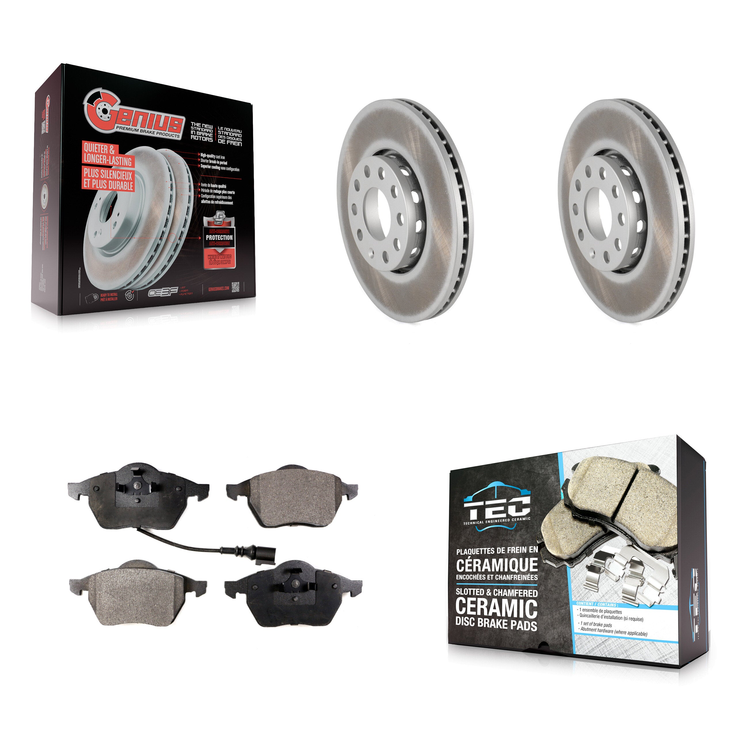 Front Coated Disc Brake Rotors And Ceramic Pads Kit For Audi A6 Quattro 100 KGT-102929