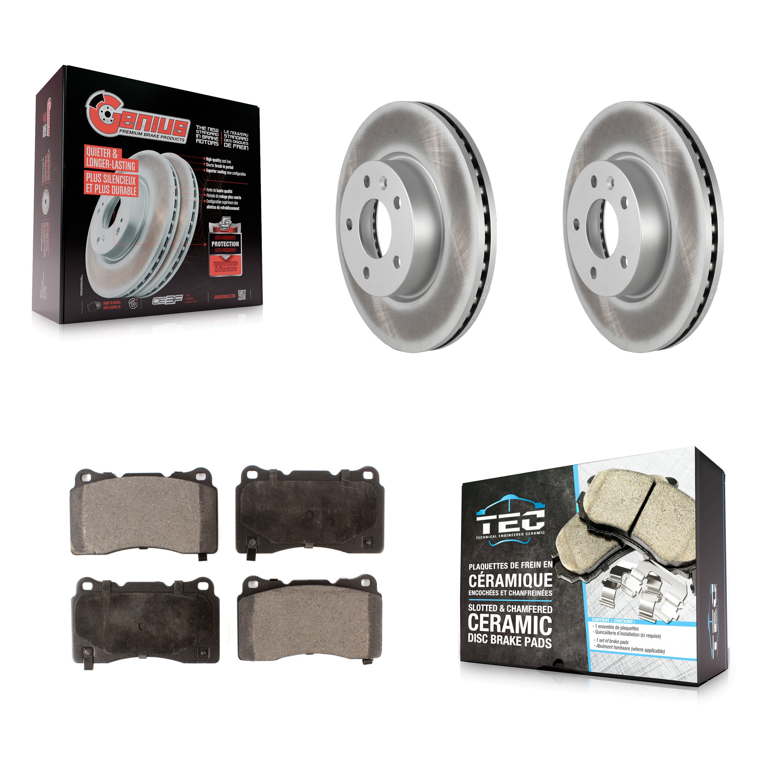 Front Coated Disc Brake Rotors And Ceramic Pads Kit For 2019 Cadillac ATS Base KGT-102931