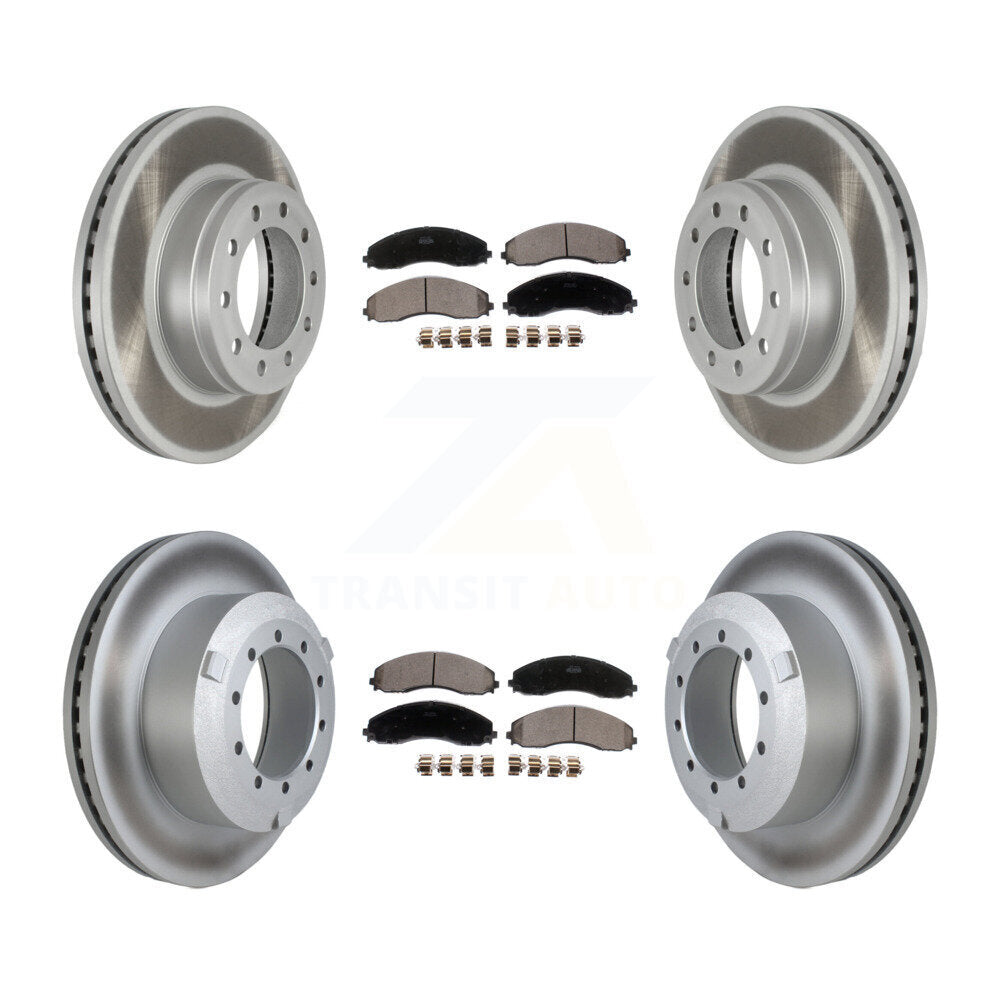 Front Rear Coated Disc Brake Rotors Ceramic Pad Kit For Ford F-450 Super Duty F-550 F-600 KGT-102948