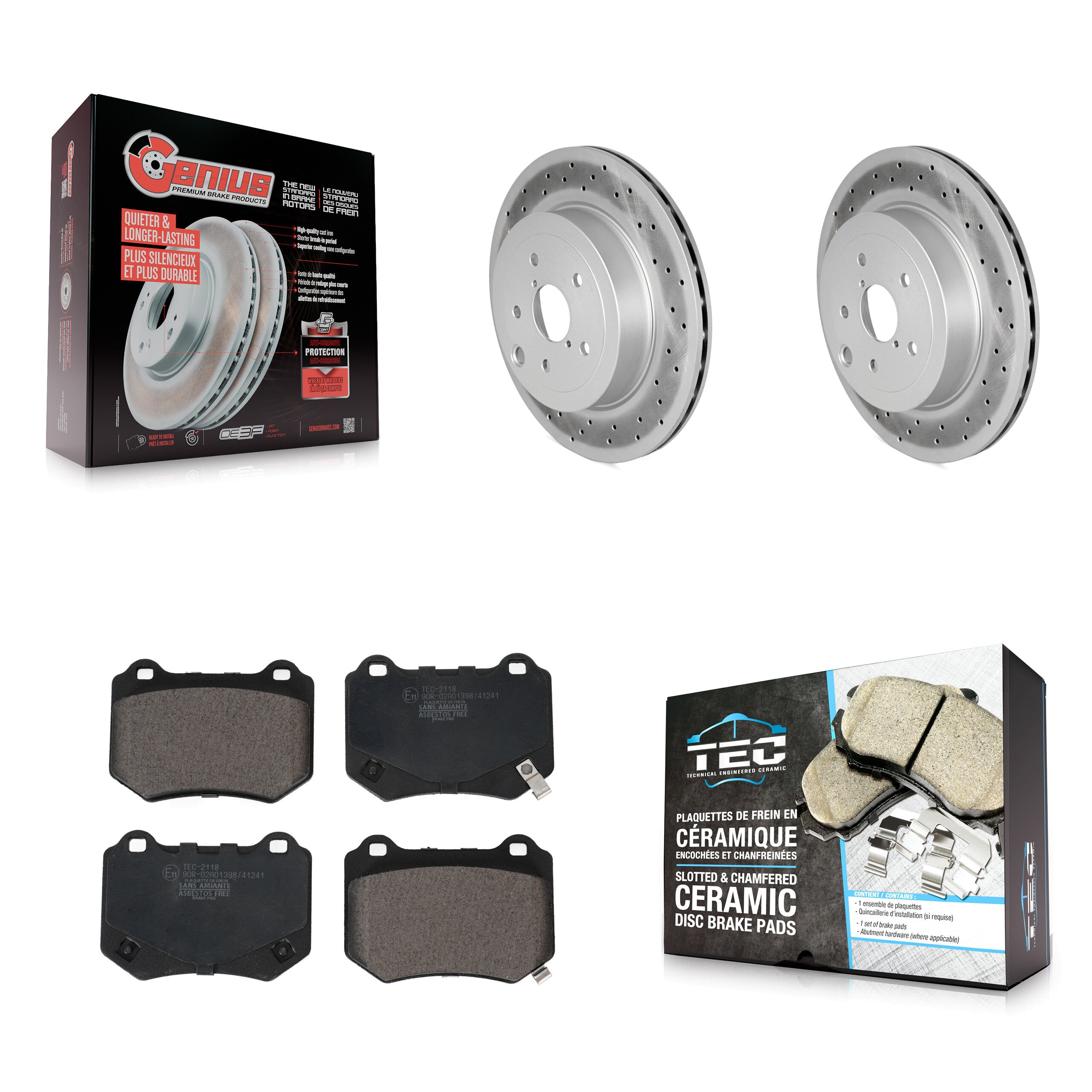 Rear Coated Disc Brake Rotors And Ceramic Pads Kit For 2018-2021 Subaru WRX STI KGT-103069
