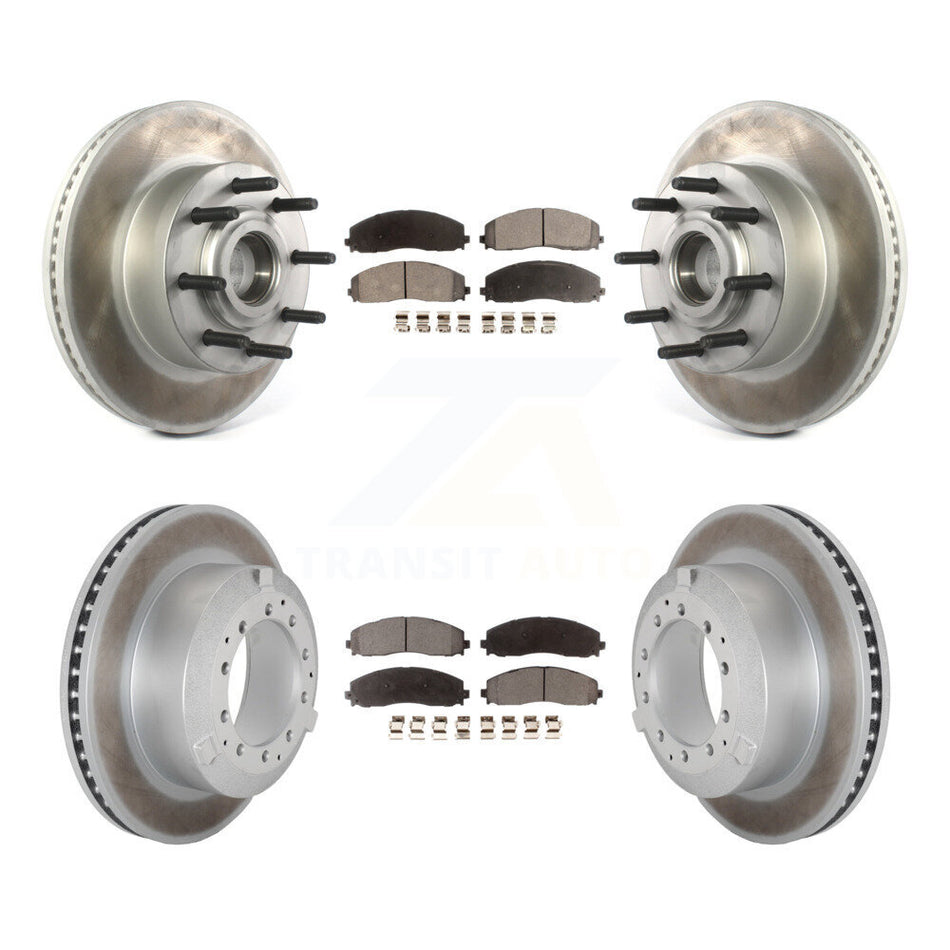 Front Rear Coated Disc Brake Rotors And Ceramic Pads Kit For Ford F-350 Super Duty KGT-103201