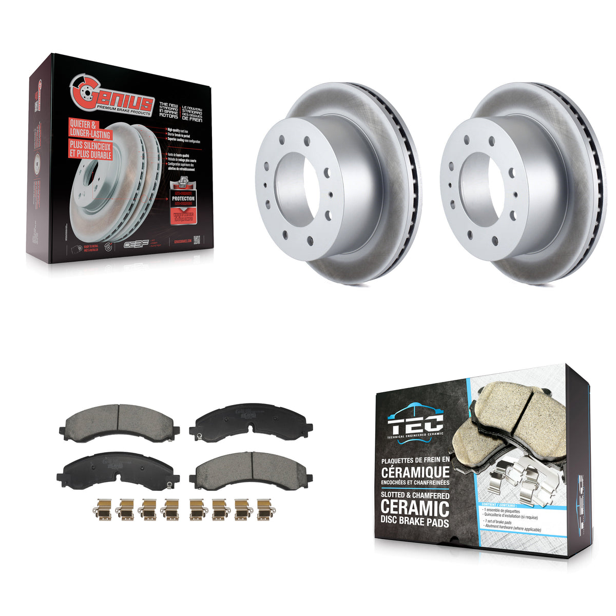 Rear Coated Brake Rotor & Ceramic Pad Kit For GMC Chevrolet Sierra 2500 HD Silverado 3500 KGT-103275