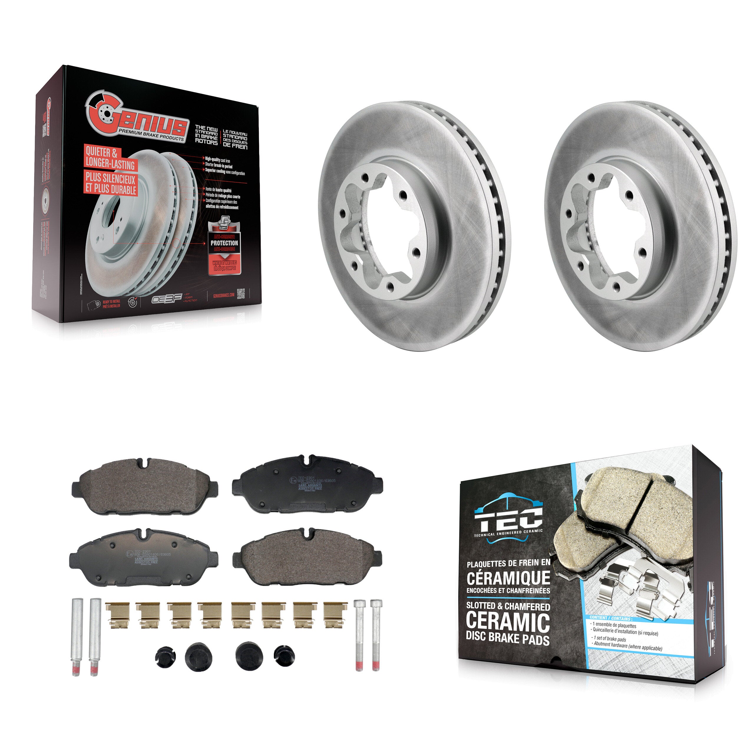 Front Coated Brake Rotor Ceramic Pad Kit For Ford Transit-250 Transit-350 Transit-150 AWD KGT-103440