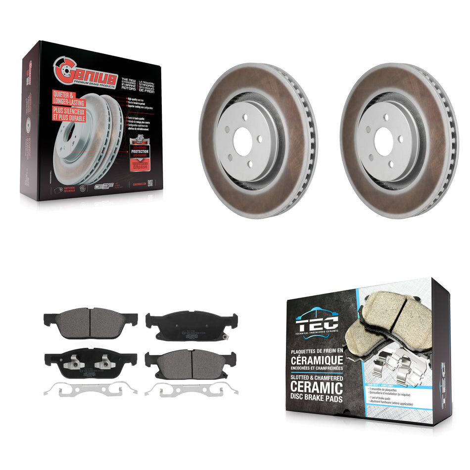 Front Coat Brake Rotor Ceramic Pad Kit For 19-24 Ford Edge 2.7L With Red Painted Calipers KGT-103479