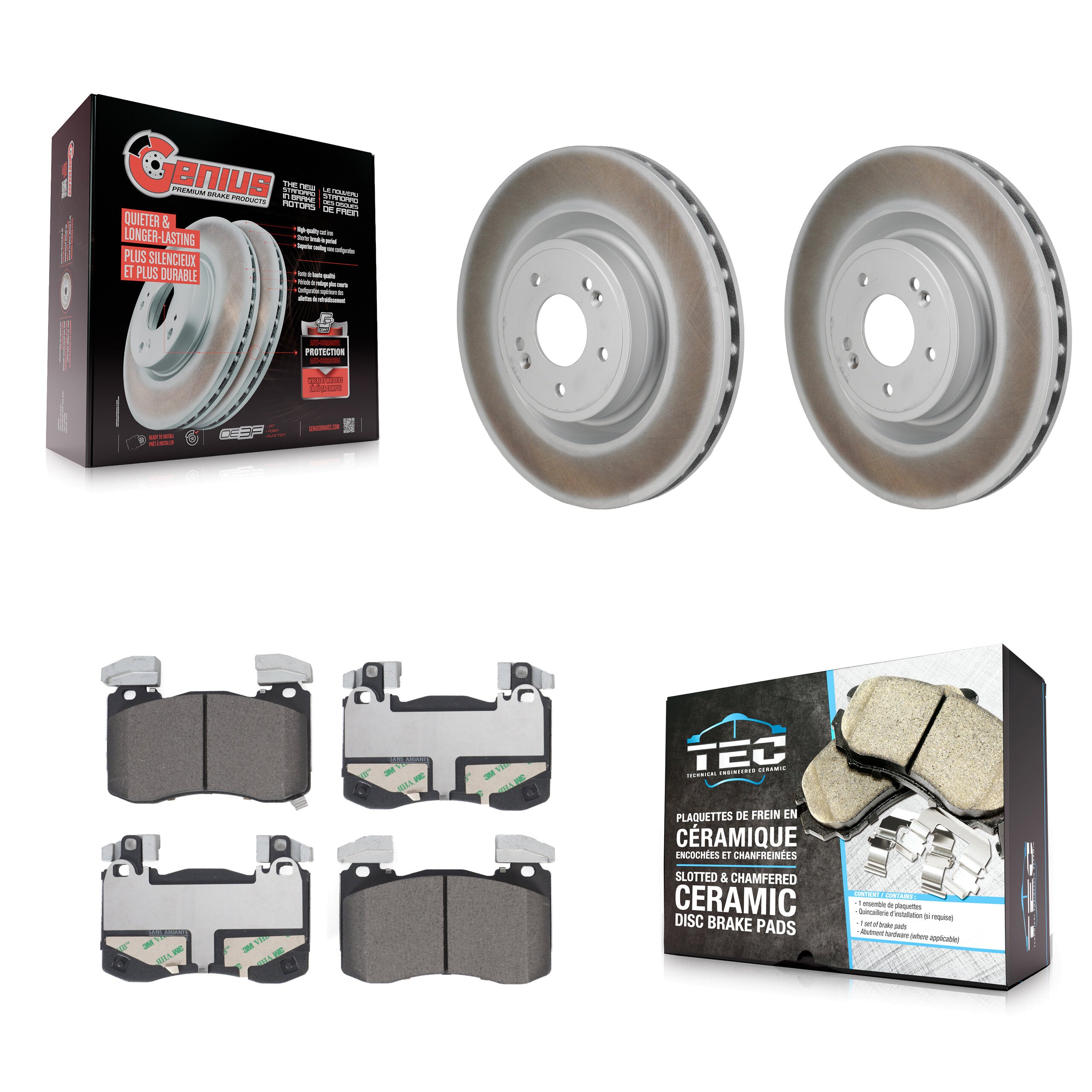 Front Coated Disc Brake Rotors And Ceramic Pads Kit For Genesis G70 Kia Stinger KGT-103498