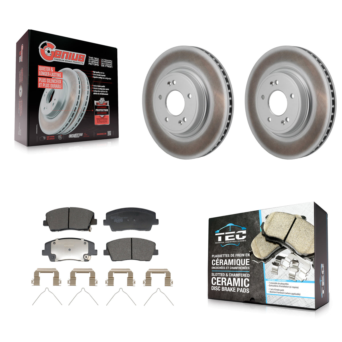 Front Coated Disc Brake Rotors And Ceramic Pads Kit For Genesis G70 Kia Stinger KGT-103499
