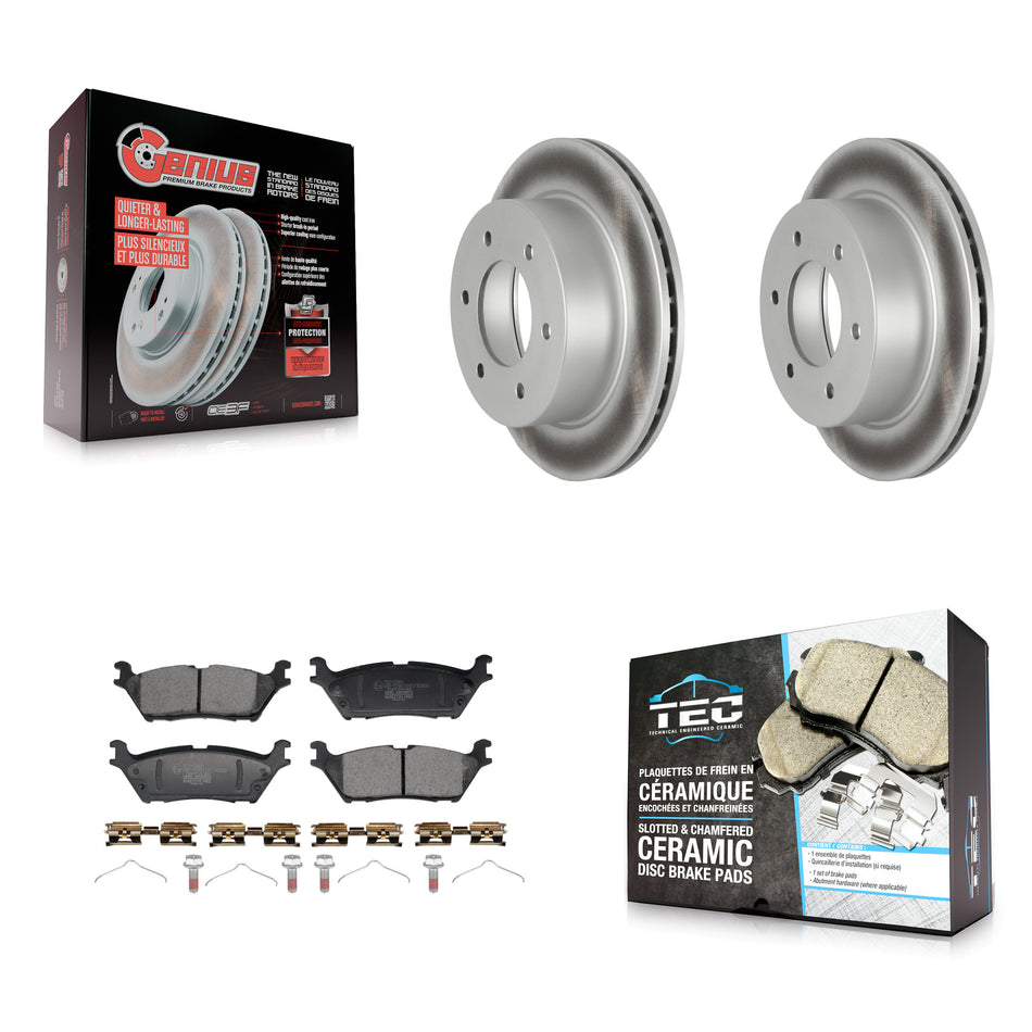 Rear Coated Disc Brake Rotors And Ceramic Pads Kit For 2022-2023 Ford Bronco 3.0L KGT-103526
