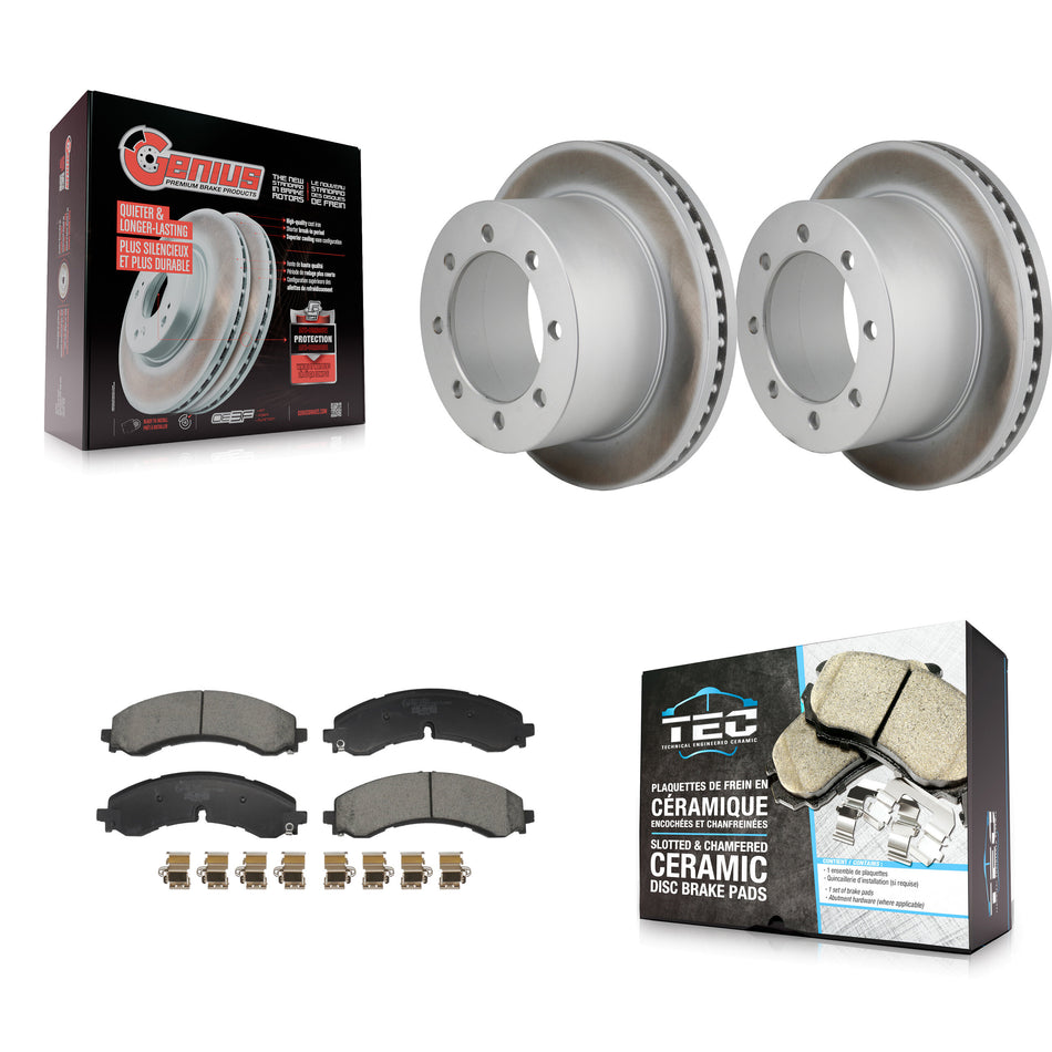 Rear Coated Disc Brake Rotor & Ceramic Pad Kit For GMC Sierra 3500 HD Chevrolet Silverado KGT-103571