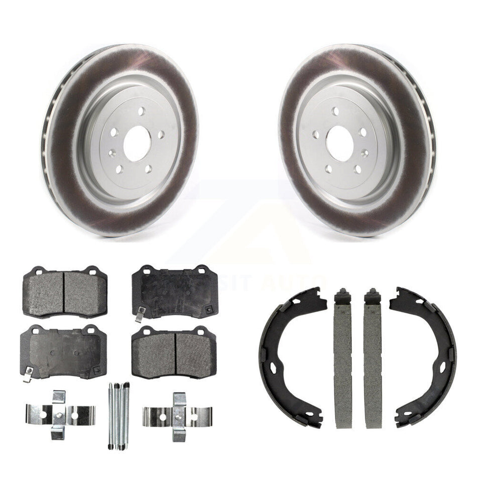 Rear Disc Coated Rotors Ceramic Pads Parking Shoes Kit For Chevrolet Camaro Cadillac CTS KGT-103620
