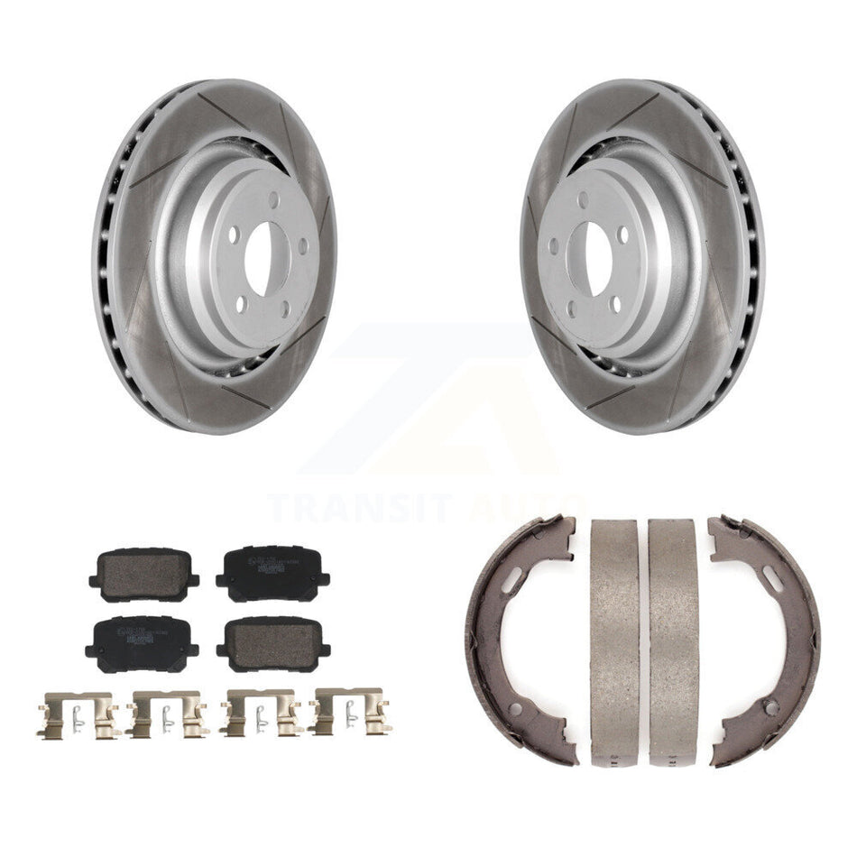 Rear Disc Coated Rotors Ceramic Pads And Parking Brake Shoes Kit For Dodge Charger KGT-103627