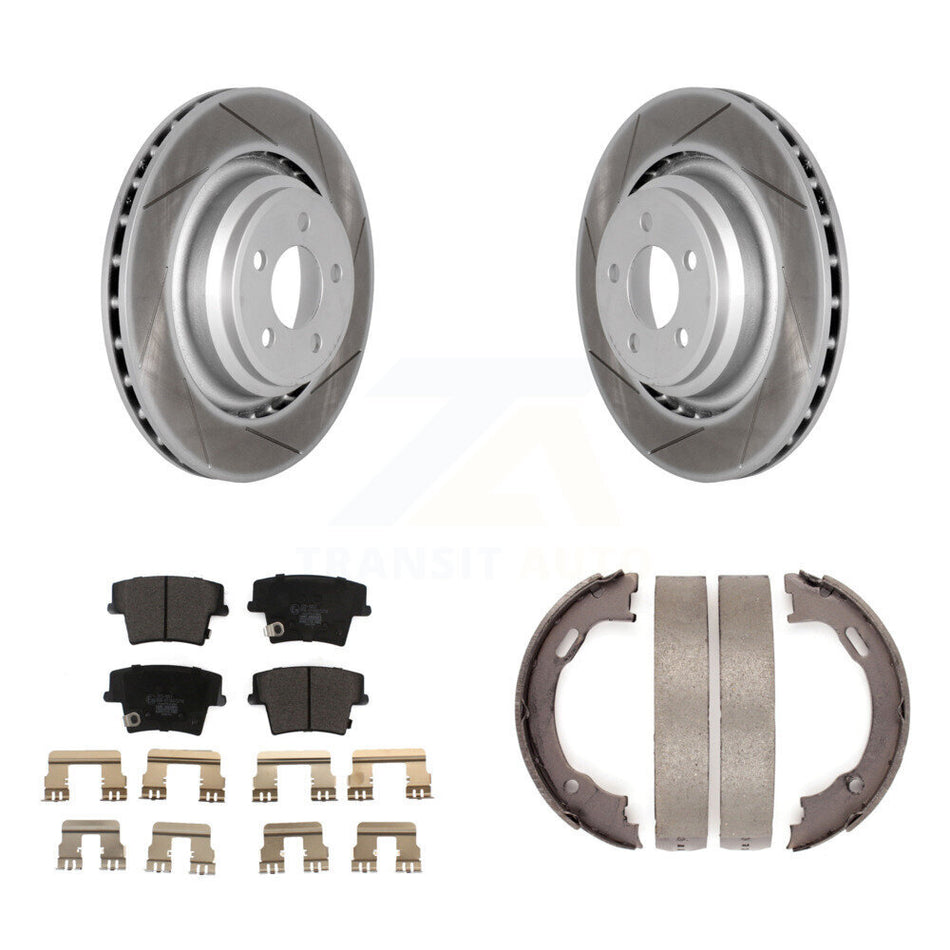 Rear Disc Coated Rotors Ceramic Pads And Parking Brake Shoes Kit For Dodge Charger KGT-103635