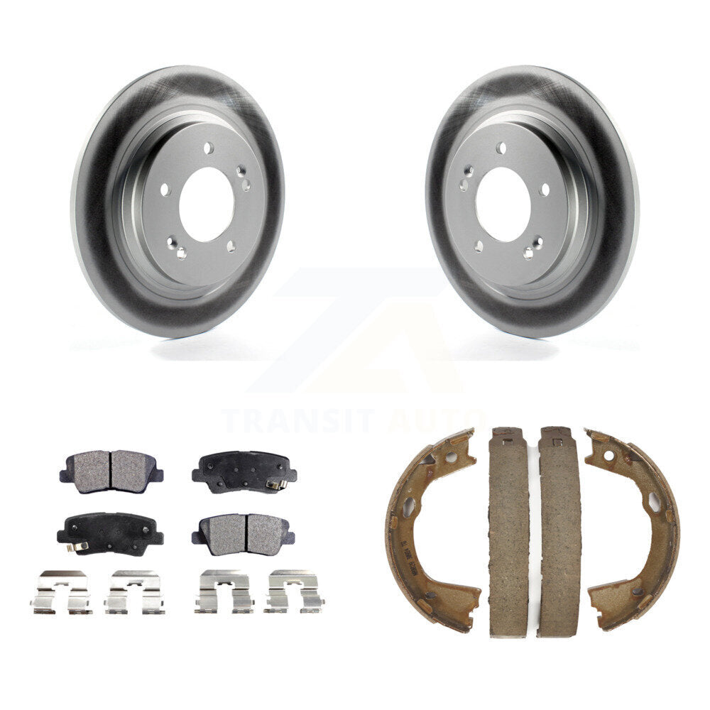 Rear Disc Coated Rotors Ceramic Pads And Parking Brake Shoes Kit For Kia Optima KGT-103649
