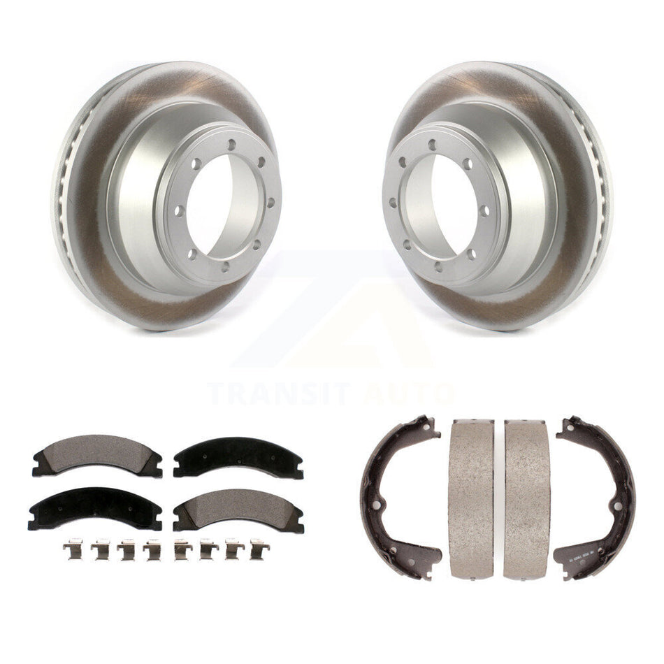Rear Disc Coated Rotors Ceramic Pads & Parking Brake Shoes Kit For Ford E-450 Super Duty KGT-103650