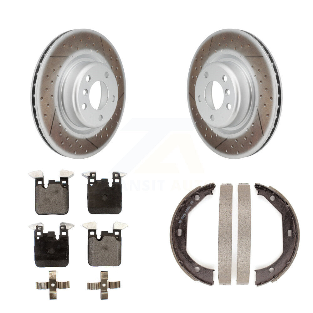 Rear Disc Coated Rotors Ceramic Pads And Parking Shoes Kit For BMW 328i 320i xDrive 428i KGT-103663
